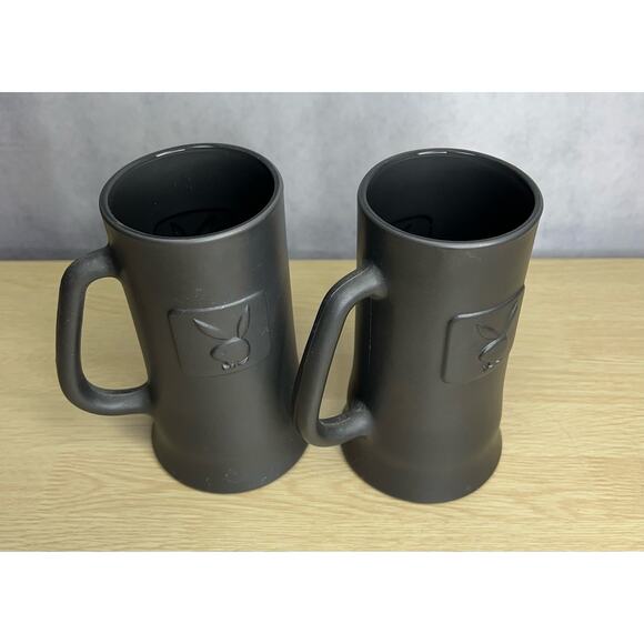 Playboy Mug Stein Embossed Pewter Frost Heavy Glass Clear Bottom Lot of 2 - Picture 2 of 8